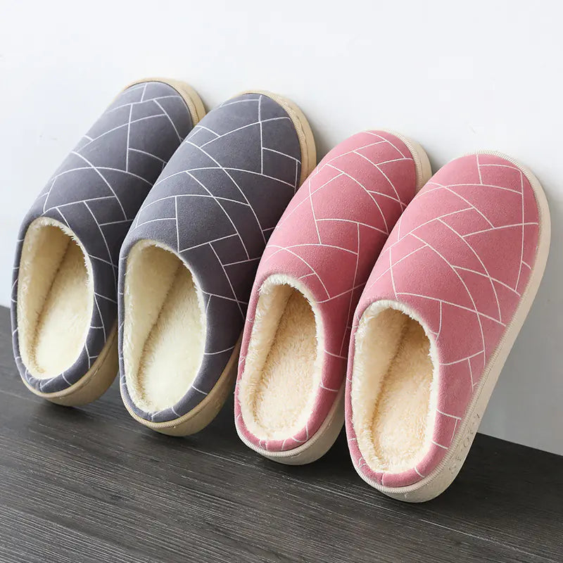 Winter House Slippers with Warm Plush and Geometry Print