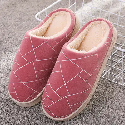 Winter House Slippers with Warm Plush and Geometry Print